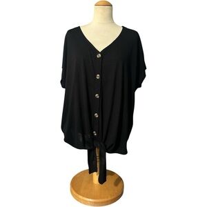 Torrid Sub V-Neck Button Down Tie Front Blouse Black Size 2X